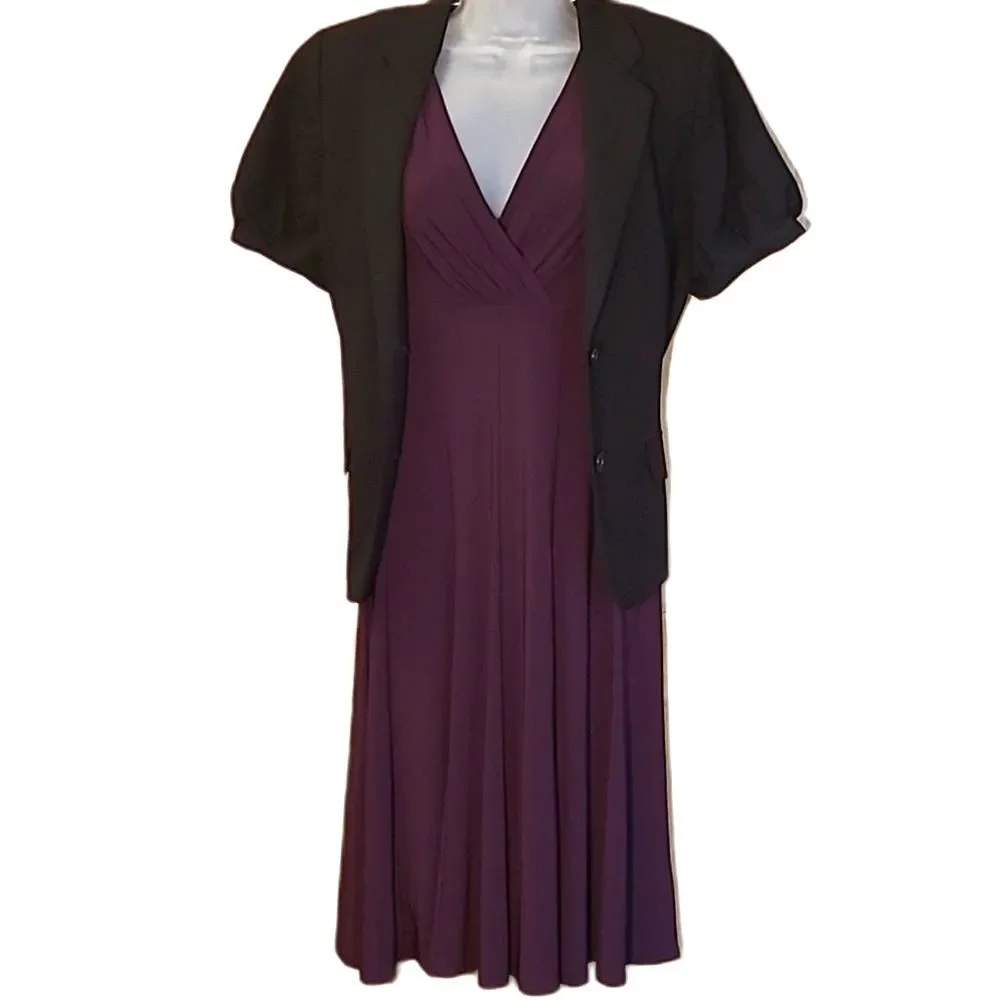Ralph Lauren Cocktail A-Line Swing Dress Plunge V-Neck Knee Length Short Sleeve